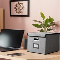 Organizador de Archivos Plegable de Lino con Asas y Tapas, Caja de Almacenamiento de Documentos Plegable para Archivos de Oficina, Venta al por Mayor de Fábrica