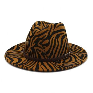 Chapeau Fedora de style nouveau pour hommes et femmes, en feutre doux, pare-soleil, imprimé zèbre et léopard, vente chaude, accessoire décontracté pour l'extérieur - Product Image 3