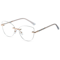 Gafas de Computadora sin Montura con Bisagra de Resorte 23010, Listas para Enviar, Monturas Metálicas Estilo Ojo de Gato, Gafas Ópticas Vintage Unisex de Moda