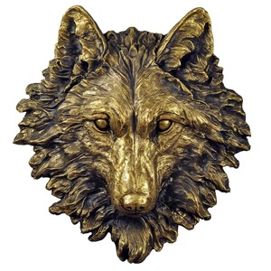 Gran Oferta personalizada 3D cabeza de Lobo dorado pared arte escultura Metal hogar colgante Animal decoración al por mayor personalizado 3D pared arte esculturas - Product Image 4