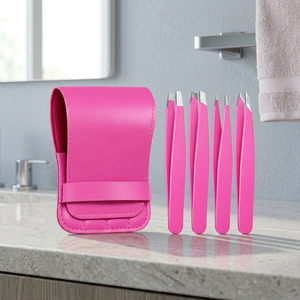 Juego de Pinzas para Cejas de Acero Inoxidable Rosa, Punta Puntiaguda, Estilo Moderno y Duradero, con Estuche - Product Image 4