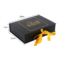 Boîte à perruque magnétique noire de luxe personnalisée avec ruban, emballage cadeau haut de gamme pour extensions de cheveux avec logo doré