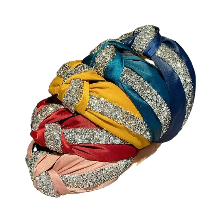 फैशन हेडबैंड ठोस रंग साटन क्रिस्टल गैंडा हेडबैंड महिलाओं के लिए गैंडा हेडबैंड