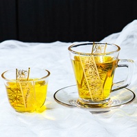Ensemble de 3 tasses à thé turques résistantes à la chaleur avec soucoupes, design floral doré arabe, tasses à café en verre, tasses à thé et soucoupes en verre