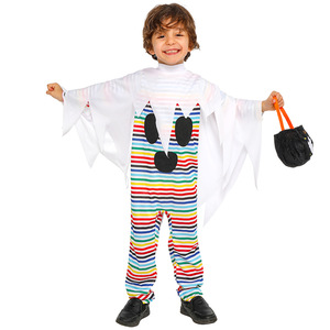 Costume d'Halloween pour enfants Jiedi, costume de fantôme rayé arc-en-ciel avec cape, taille 6 ans - Product Image 1