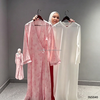 Ensemble Abaya 2 pièces à imprimé floral rose, vente en gros, Abaya kimono modeste pour femmes musulmanes avec robe intérieure, Kaftan de Dubaï, vêtements islamiques