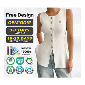 GRS Certification <b>Sweater</b> Manufacturer Wholesale Custom <b>Women</b> Cotton Viscose Sleeveless Knitted Cardigan <b>Sweater</b> Button <b>Vest</b> - Product Image 1