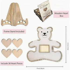 Cornice in Legno a Forma di Orso per Libro degli Ospiti per Baby Shower con Targhette a Cuore e Espositore per Foto Ecografiche - Product Image 4