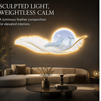Panneau mural LED sculptural horizontal en plumes blanches et bleues lumineuses pour salon, chambre, hôtel, intérieurs modernes