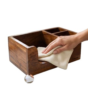 Wooden Desktop Organizer Box Square <b>Solid</b> <b>Wood</b> Office Stationery Storage With Compartments For <b>Desk</b> Use - Product Image 2
