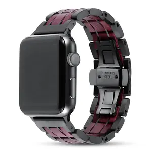 Pulseira de madeira para apple watch, pulseira de aço inoxidável para iwatch apple watch