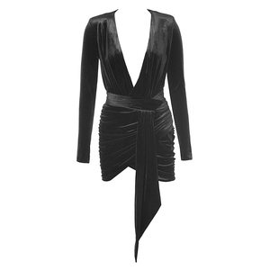 Fábrica al por mayor de <span class=keywords><strong>terciopelo</strong></span> Bodycon Mini de manga larga negro vestido Causal - Product Image 1