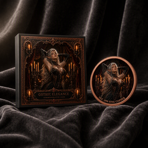 Moneta Commemorativa in Rame Puro .999 da 1oz, con Orecchie Appuntite da Elfo Oscuro Fantasy e Lussuoso Abito Nero e Oro, Artigianato in Metallo con Confezione Regalo - Product Image 1