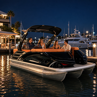 Bateau à trois pontons en aluminium de 22 pieds, 12 personnes, homologué CE, auvent, échelle de bain, moteur hors-bord de 200 CV, pêche, sports nautiques