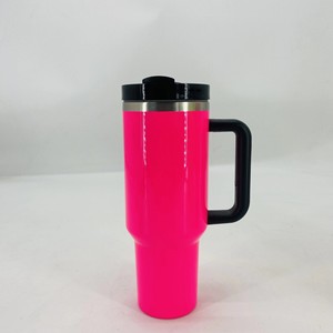 Gobelet isotherme personnalisé en acier inoxydable de 40 oz avec peinture fluorescente, pour le camping et les voyages, avec paille et poignée - Product Image 4