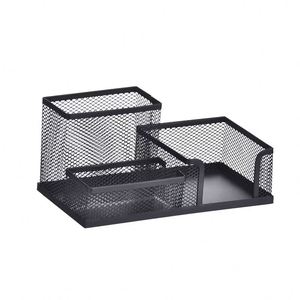 Organizer da Scrivania in Rete con 3 Scomparti e Cassetto, Porta Penne <span class=keywords><strong>Nero</strong></span>, Contenitore in Metallo per Forniture da Ufficio - Product Image 2