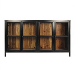 Mueble de Salón de Estilo Industrial Vintage, Aparador con Puertas de Vidrio, Estilo Holandés, Mueble de Metal y Madera - Product Image 5
