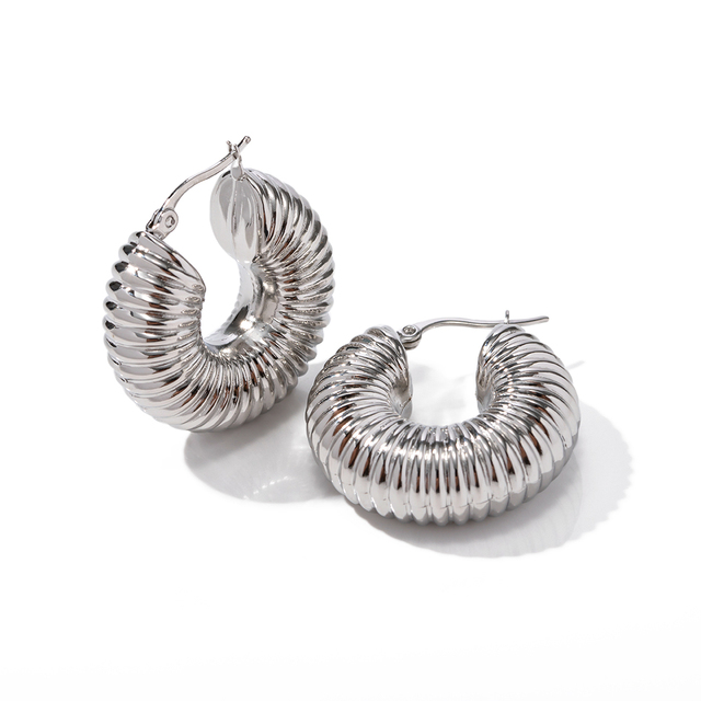 Punk Jewelry Silver Plated Stainless Steel Texture Earrings Twist Chunky Snail Croissant Hoop Earring for Women
