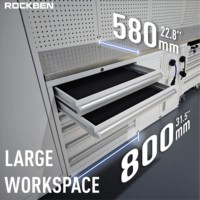 Armoire de rangement d'atelier ROCKBEN, système de rangement d'outils de garage, armoire métallique robuste, établi, chariot à outils mobile, poste de travail