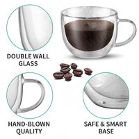 Tasses à café et à thé en verre à double paroi, mugs isolés transparents, verrerie en borosilicate résistante à la chaleur pour boissons chaudes ou froides