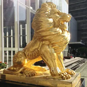 Alta qualità a grandezza naturale grande popolare fusione di ottone leone statue bronzo oro seduto leone scultura in vendita