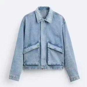 Giacca in Denim da Uomo Personalizzata OEM, Effetto Sbiadito, Cappotto in Cotone Denim <span class=keywords><strong>Oversize</strong></span> Vintage Lavato - Product Image 1
