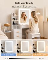 Coiffeuse rose avec miroir LED et station de charge intégrée, armoire de rangement modulaire avec panneau perforé pour chambre d'adolescent.