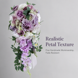 Bouquet da Sposa Artificiale in Stile Europeo con <span class=keywords><strong>Fiori</strong></span> di Lillà <span class=keywords><strong>Viola</strong></span> <span class=keywords><strong>e</strong></span> Fogliame Verde a Cascata a Forma di Goccia per Cerimonia Nuziale - Product Image 6