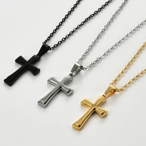 Collar con colgante de cruz de doble capa de acero inoxidable, pequeño, minimalista, plateado, dorado, negro, amuleto religioso cristiano para hombres y mujeres - Product Image 1