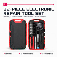 Kit de réparation électronique 32 pièces avec 24 embouts de précision en acier au chrome-vanadium, tournevis Phillips, Torx, hexagonaux pour réparation de téléphones