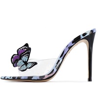 Sandales sexy à bout ouvert pour femmes, grande taille 46, chaussures habillées colorées d'été, mules à talons hauts en PVC