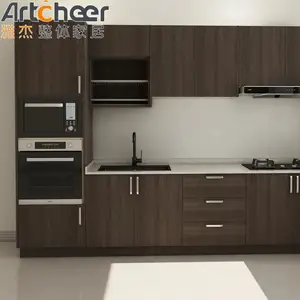 Armários de cozinha, armários para montar pvc, melamina, design minimalista moderno, com pendurar na parede, balcão de pedra de quartzo