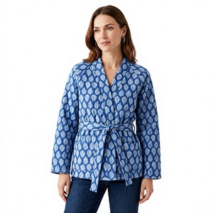Wholesale Indian Handmade Reversible Quick Dry Quilted Floral Printed 100% Pure Cotton Formal Jacket Women's Full Sleeve Soft - Product Image 1