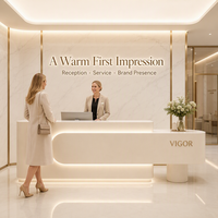 Comptoir de réception moderne sur mesure blanc crème, avec éclairage LED de luxe en capsule, comptoir frontal cantilever pour salon, spa, clinique