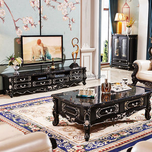 European designs classic TV stand console black marble cabinets solid wood carved living room home furniture sets coffee tables
