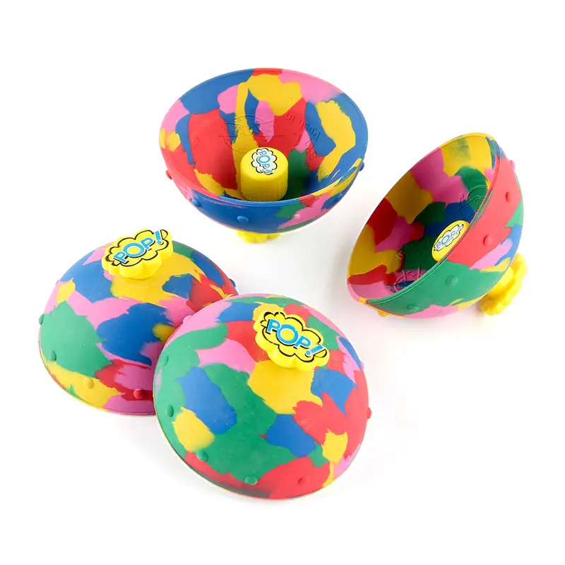 Hop pops toys rubber colourful camouflage bounce bowl spinning top jumping half bouncing ball for kids