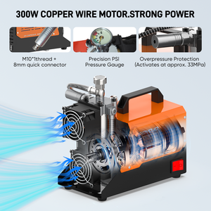 Compresor de Aire PCP de 12V 300Bar 4500Psi Sin Aceite, Bomba de Aire de Alta Presión con Convertidor de CA 110V 120V para Tanque de Paintball - Product Image 3