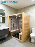 Sauna Uap Luar Ruangan Mewah Modern 2 Orang Berbahan Kayu Hemlock Kanada dengan Panel Kontrol Komputer