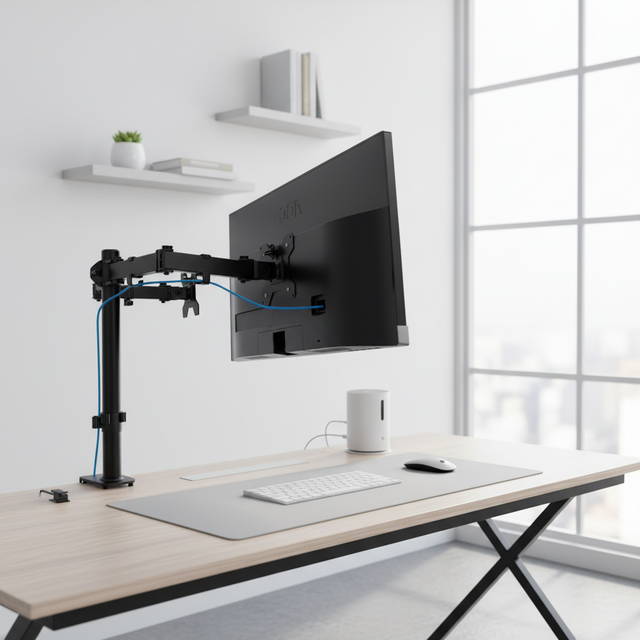 Height Adjustable Tilt Monitor Arms with Cable Management Rotating Swivel Dual Arm Monitor Desk Mount Stand Holder