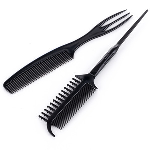 Peigne à cheveux à pointe, grand, en plastique, pour salon, respectueux de la peau, noir, à trois dents - Product Image 1