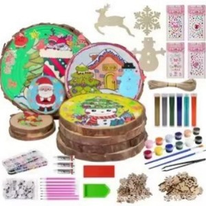 Wooden Round Wood Chips Christmas Craft Supplies Natural Color Handmade <b>DIY</b> Art <b>Kit</b> For Kids And Adults - Product Image 1