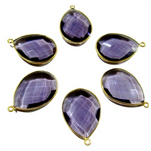 Ensemble de 2 connecteurs en améthyste de qualité supérieure en forme de poire, taille 19x25mm, connecteur en quartz hydro, serti à boucle unique - Product Image 1