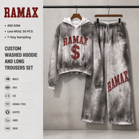 Ensemble short et sweat à capuche zippé RAMAX gris et blanc délavé, streetwear personnalisé, été, décontracté urbain, vente en gros, fournisseur d'usine