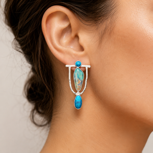 Orecchini Pendenti con Motivo Marmorizzato, Aspetto Pietra, Gioielli Geometrici per Donne - Product Image 2