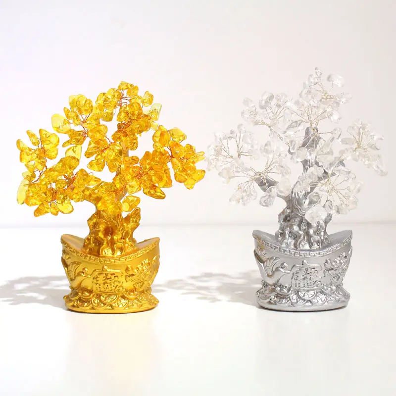 Großhandel im chinesischen Stil golden und Silber Kristall Geld Baum Harz Basis Dekoration