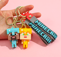 Vente en gros de porte-clés en PVC 3D en caoutchouc, personnages d'anime, pendentifs Mine Craft, personnages pixelisés, cadeau sur le thème des jeux Sandbox pour les fans de jeux