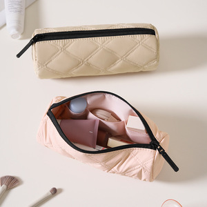 Quilted <b>Makeup</b> Bag Pink Portable Cosmetic Storage <b>Case</b> for Skincare and Lipstick Travel Use - Product Image 1