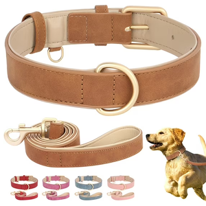 Ensemble collier et laisse pour chiot en cuir PU, collier pour chien en cuir PU souple et laisse de promenade réglable pour chien de petite et grande taille - Product Image 1