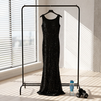 Robe de soirée longue noire scintillante pour femme, sans manches, fabrication sur mesure OEM ODM