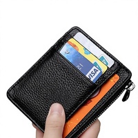 Portefeuille porte-cartes en cuir véritable marron de petite taille au design unique, avec protection RFID, porte-monnaie court à fermeture éclair pour femmes, avec impression de logo